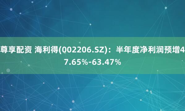 尊享配资 海利得(002206.SZ)：半年度净利润预增47.65%-63.47%